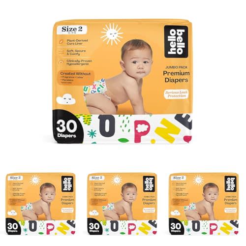 Hello Bello Premium Baby Diapers Size 2 I 30 Count of Disposable, Extra-Absorbent, Hypoallergenic Baby Diapers with Snug and Comfort Fit I Alphabet Soup (Pack of 4)