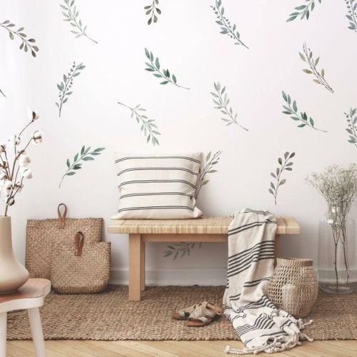 Country Leaves Peel And Stick Wall Decal - Roommates: Vinyl Botanical Modern Decor, Self-adhesive, 24pc