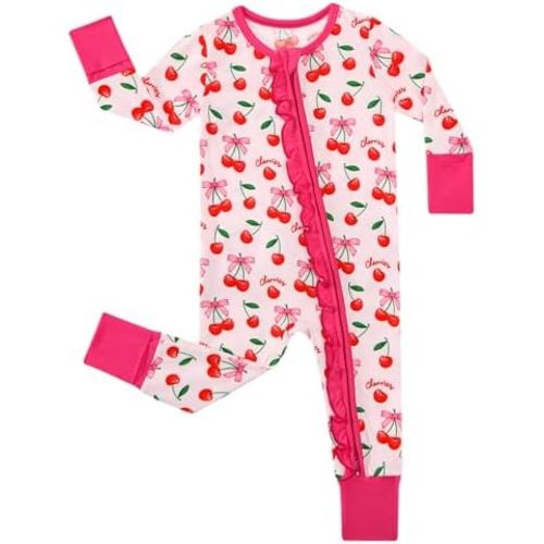 Baby Girl Romper Long Sleeve Jumpsuit Infant Zipper Outfit Toddler One Piece Clothes, Viscose Made from Bamboo