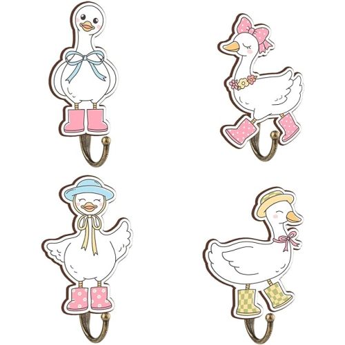 MJSXY Goose Nursery Decor Wall Hooks, 4 Pcs Wooden Goose Hooks for Kids Room, Cute Animal Towel Hangers, Baby Nursery Wall Hook for Bathroom Bedroom Home Decor,4 x 4 Inches Cute Hook for Walls