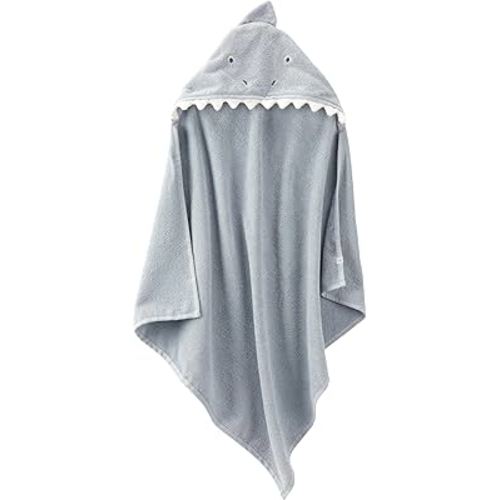 Little Planet by Carter's Unisex-Baby Organic Cotton Towel, Shark/Galaxy Grey, OSZ