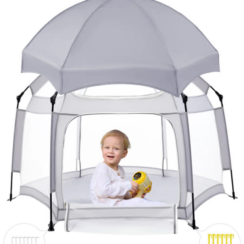 Babelio Foldable Baby Playpen with Canopy, Portable & Sun Protection