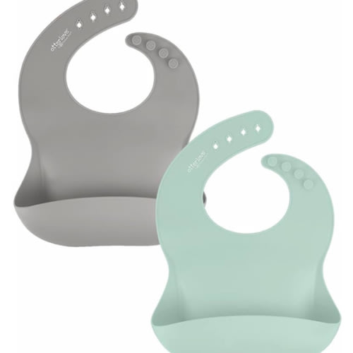 otterlove Silicone Bib – 100% Pure Platinum LFGB Baby Bibs with No Fillers – Wide Food Catching Pocket – Easy Clean – Mess Proof – Dishwasher Safe – BPA & Phthalate Free (2 Bib Pack - Sage & Sand)
