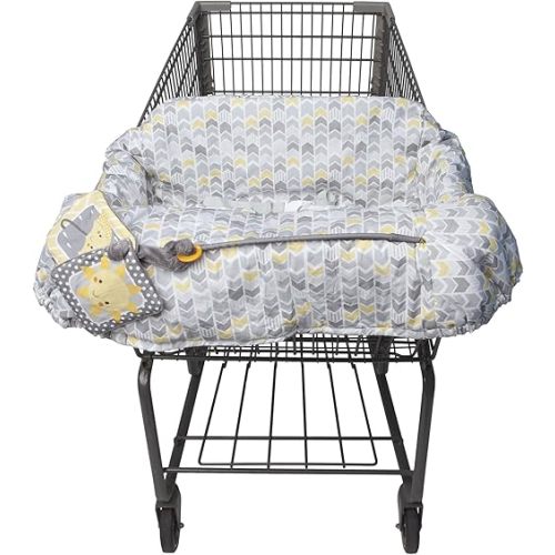 Boppy Shopping Cart Cover, Sunshine Chevron, Cart Cover for Babies with Soft 360-Degree Coverage, Safety Harness, and SlideLine Toy Tether with Crinkle Sun Book Toy Included, 6mo+