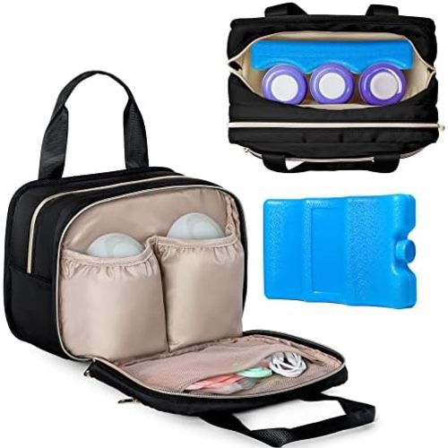 Fasrom Wearable Breast Pump Bag with Cooler and Ice Pack Compatible with Momcozy, Medela and Elvie Pumps, Insulated Pump Carrying Case to Hold Extra Pump Parts, Black (Patent Design)