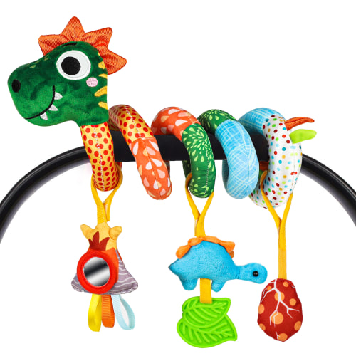 OROLIVING Baby Car Seat Toy, Spiral Activity Toy, Sensory Rattle, Soft Hanging Dinosaur for 0-12 Months