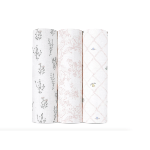 French Floral Silky Swaddles, Pack of 3