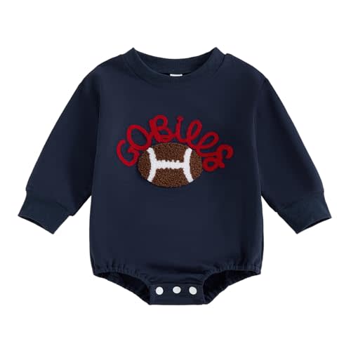 Newborn Baby Boy Girl Football Bubble Romper Rugby Go Bills Embroidered Crewneck Long Sleeve Sweatshirt Fall Clothes