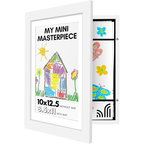 Americanflat 10x12.5 Kids Art Frame - Front Loading Picture Frames Hold 100 Artworks - Use as 8.5x11 Frame with Mat or Display 10x12.5 Artwork Without Mat - My Mini Masterpiece - White