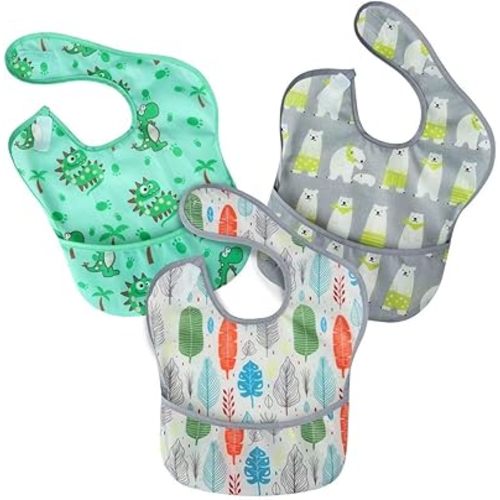 PandaEar 3 Pack Super Light Weight Baby Bib, Waterproof, Washable, Stain Oil and Odor Resistant 12-48 Months