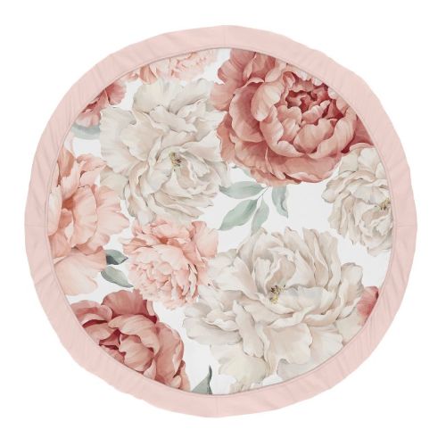 Sweet Jojo Designs Girl Baby Tummy Time Playmat Peony Floral Garden Pink and Ivory