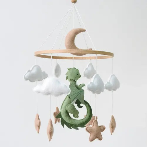 Dragon Mobile for Crib, Dragon Crib Mobile for Boys, Cloud Mobile for Crib, Neutral Baby Mobile for Crib Cloud Nursery Mobile