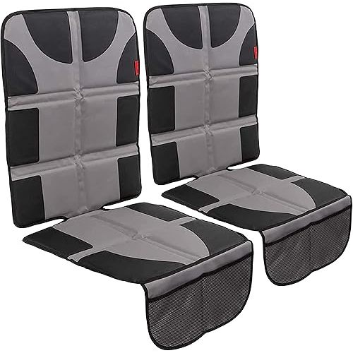 Lusso Gear Car Seat Protector (2-Pack) - Thick Padding, Waterproof - Child Seat Cover with Two Mesh Storage Pockets, Grey Foldable Design