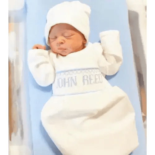 Blue Baby Snuggles - Custom Smocked Pima Gown and Hat