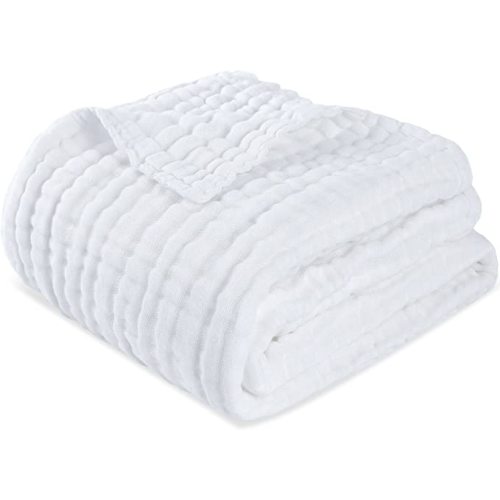 HardNok White Muslin Swaddle Blanket 6 Layer Super Soft Receiving Blanket, Breathable Baby Muslin Blanket for Boys Girls as Shower Gift (1, White 40x40)