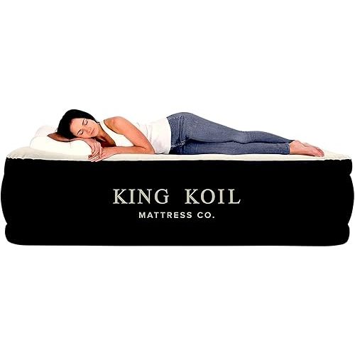 King Koil Premium California King Size Air Mattress with Built-in High-Speed Pump Best for Home, Camping & Guests, 20" Double High Airbed Adjustable Blow Up Mattress, Waterproof, 1-Year Warranty