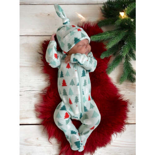 Organic Waffle Basic Zip Footie, Festive Firs