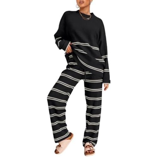 LILLUSORY 2 Piece Sets for Women 2025 Two Piece Lounge Sets Fall Fashion Oversized Striped Knit Sweaters Outfits Clothes