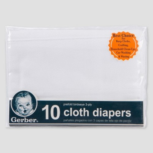 Gerber Baby 10pk Prefold Birdseye Diaper - White One Size