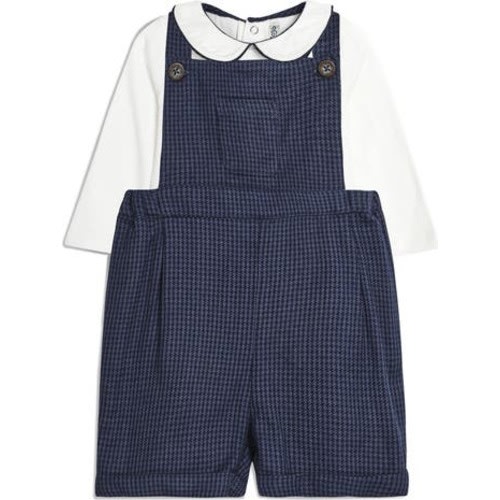 Peter Pan Collar Bodysuit & Houndstooth Suspender Shorts Set, 12-18M