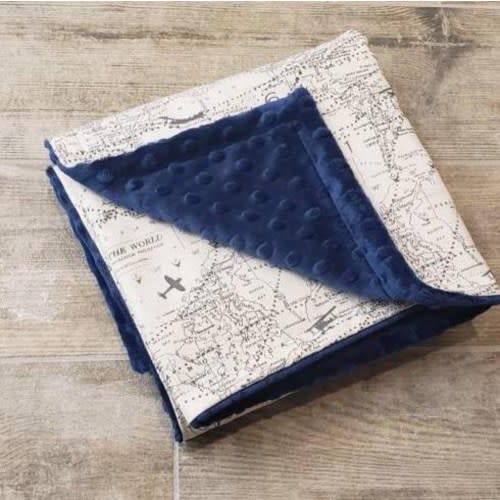 Navy airplane Baby Blanket, map Baby Blanket, Atlas, compass, travel gift, World Map Blanket, Aviation themed nursery, minky