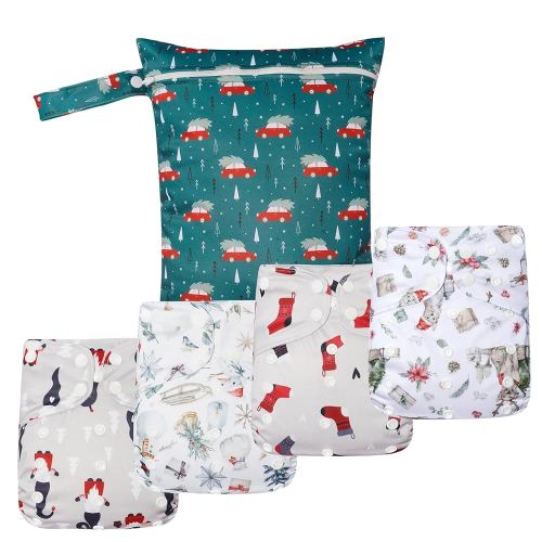 HappyFlute 9 Sets Newborn Baby Cloth Pocket Diapers Adjustable Reusable for Baby Boys and Girls(6-33 pounds,0-3 Years),One Wet Bag+4Diapers and 4Inserts