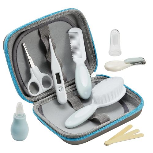 Little Angel Baby Grooming Kit,Baby Grooming Kit Newborn Care Set with Hair Brush Comb Finger Toothbrush Nasal Aspirator etc for Nursery Newborn Infant Toddlers Boys Girls(Blue)