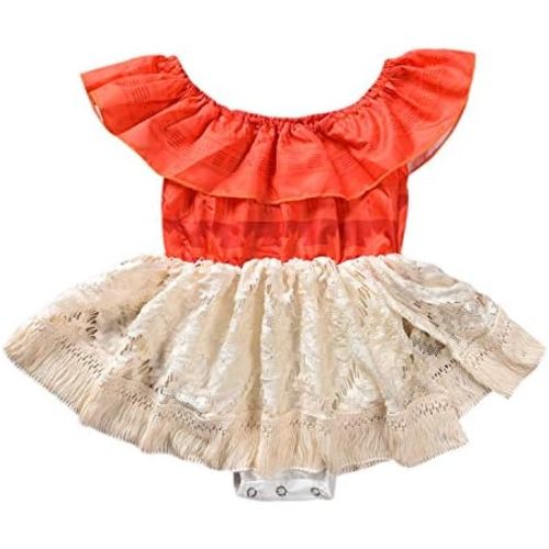 Baby Girl Moana Fancy Dress Romper Sister Matching Ruffle Lace Outfits Costume