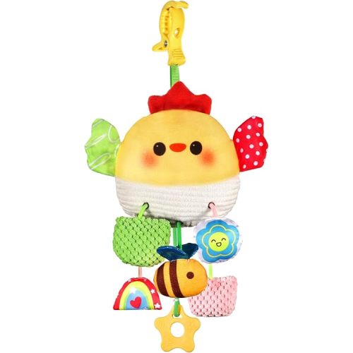 ACGROW Car Seat & Stroller Toys for Baby, Sensory Toy for Babies, Crib Toys Hanging with Clip, Bell, Drawstring, Crinkle, Teether, Carseat Toys for Travel Gift Boys Girls Chick