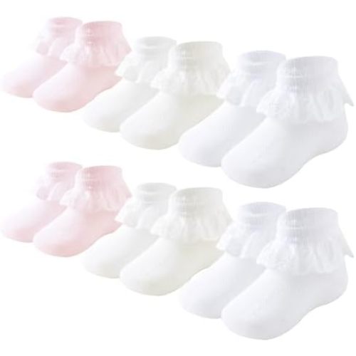 Baby Girls Socks Eyelet Ruffle Lace Frilly Dress Socks for Newborn Infant Toddler 3/6 Pairs