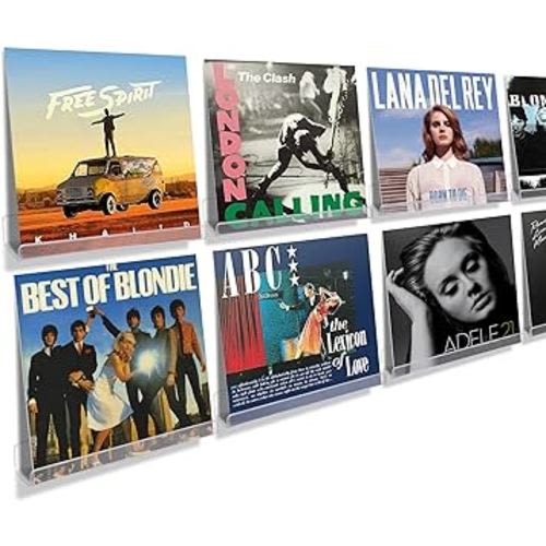 upsimples 8 Pack Vinyl Record Wall Mount Shelves, 12" Vinyl Holder for Album Record Storage & Display, Clear Acrylic Floating Shelves for Wall Decor, Kids Bookshelf, Magazine Rack, Picture Ledge