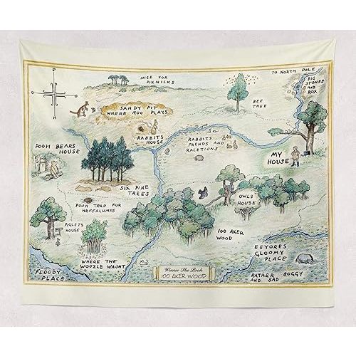 100 Acre Wood Map, Hundred Acre Wood, Winnie the Pooh Baby Shower, Winnie The Pooh Tapestry Backdrop, Winnie the Pooh Nursery Gift