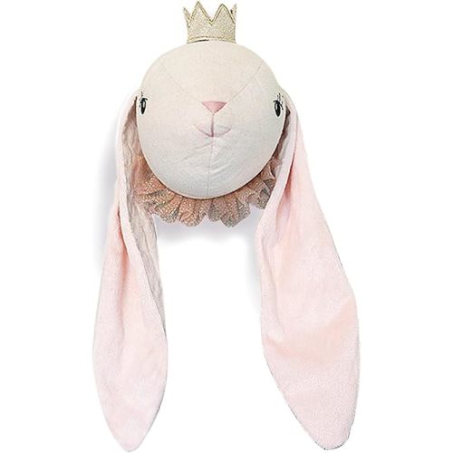 MON AMI Princess Bunny Stuffed Animal Head Wall Mount - 7", Elegant Children’s Bedroom Wall Mount, Home Decor, Kids Decor, Nursery Decor