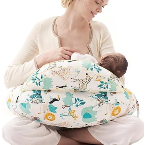Momcozy Pioneering Safety Fence Nursing Pillow for Breastfeeding- Wider Feeding Pillows for More Support for Mom & Baby- Easier Nursing & Hand Free- Fit for All, Removable Cotton Cover