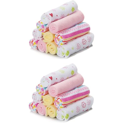 Spasilk Washcloth Wipes Set for Newborn Boys & Girls, Soft Terry Washcloth Set, Pack of 20, Pink Lines, 20 Pack