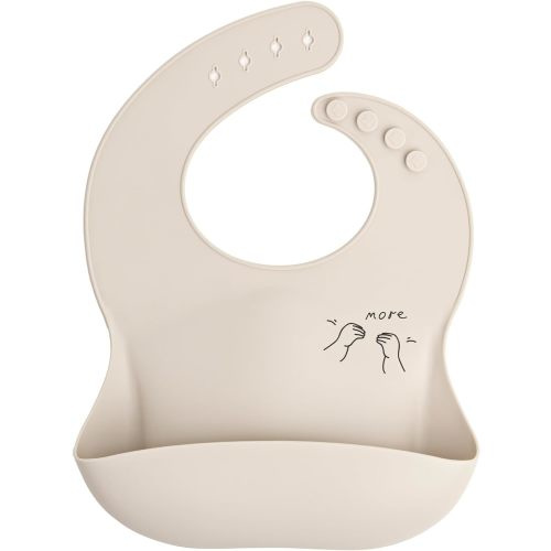 Baby Sign Language Bib, Silicone Bibs with Food Catcher, Silicone Baby Bib with Adjustable Neckband, 6-36 Months - More Sign - Cream