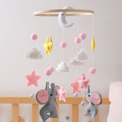 Baby Crib Mobile, Animal Mobile for Crib, Crib Mobile for Boys and Girls, Boho Nursery Decor, Baby Bedroom Hanging Decoration,Elephant