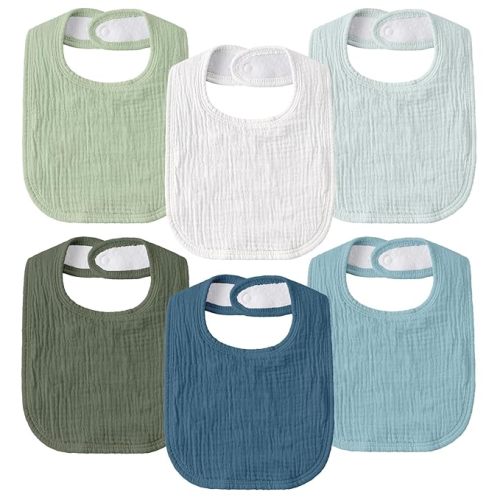 GLLQUEN BABY Muslin Drool Bibs for Boys Girls 6 Pack, Adjustable Baby Bibs for Drooling and Teething, Soft Cotton Baby Bandana Bib for Newborn Feeding Essentials (Green)