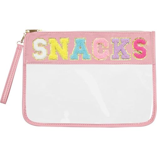 Snack Bags Clear Pouch Travel Makeup Bag Chenille Letter Bags for Zipper Pouch Clear Cosmetic Bag Clear Tote Bag Makeup Travel Bag for Women