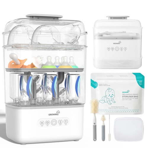 Grownsy 3 Layers Large Bottle Sterilizer and Dryer, Holds 6 to10 Bottles, Nesting Design Sterilizer Bags Bottle Brush Included