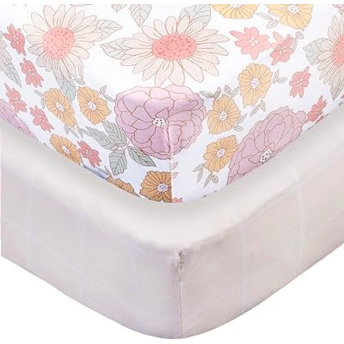 Gerber Baby Unisex 2-Pack Knit Crib Sheet, Retro Floral, One Size