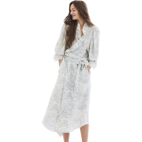NOTHING FITS BUT Muslin Gauze Robe Maternity Gown, Women’s Cotton Classic Nursing Robe, Puffed Sleeves