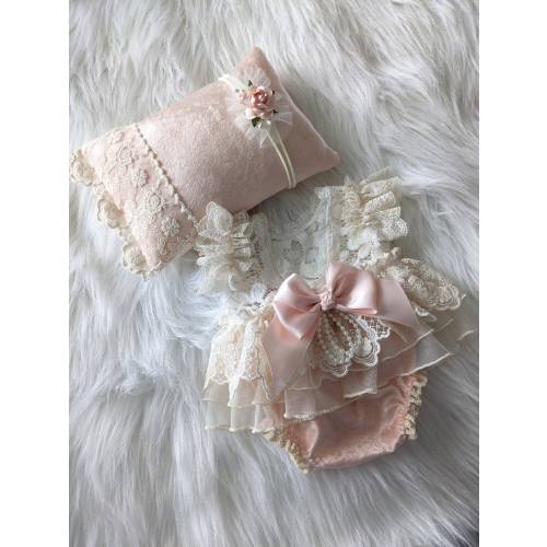 Lace newborn romper, Newborn peach romper, Newborn lace romper set, Newborn photo props, Newborn photo outfit, Newborn girl lace romper