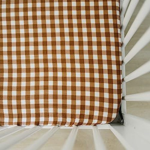 Gingham Muslin Crib Sheet by Mebie Baby, Soft and Breathable Bed Sheets for Babies, Modern Neutral Bedding for Cribs, Standard Crib Mattress Fitted Sheet, Great for Boy or Girl Room or Nursery