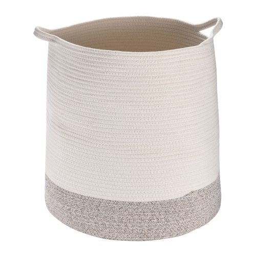 Clothes Laundry Basket - Woven Storage Basket - White Laundry Hamper with Handles - Cotton Rope Blanket Basket Storage for Baby Nursery or Living Room - Set of 1