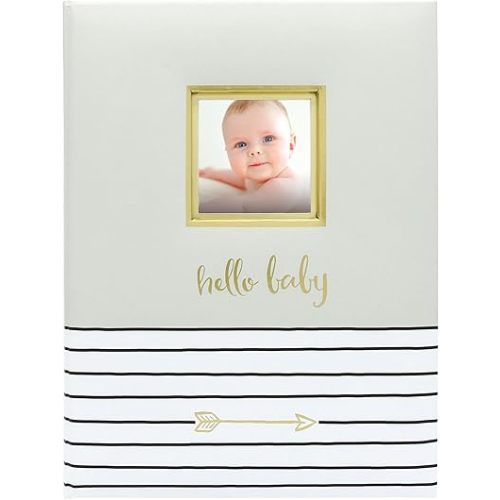 Pearhead Hello Baby First 5 Years Memory Book, Gender-Neutral Baby Keepsake for New and Expectant Parents, Pregnancy And Milestone Journal, Gray