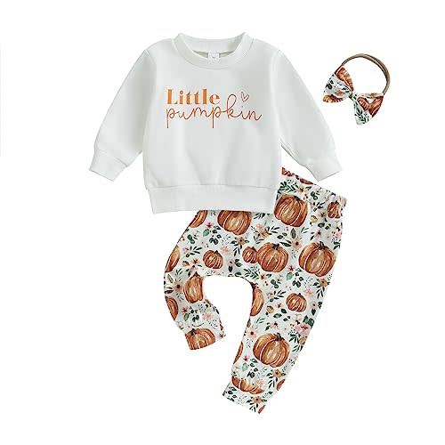 Engofs Toddler Newborn Baby Girl Fall Winter Outfits Long Sleeve Sweatshirt Tops Pants Headband 3Pcs Clothes Set