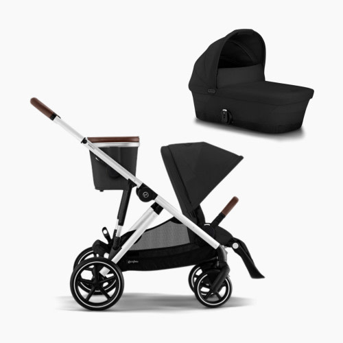 Cybex Gazelle S 2 Single to Double Stroller + Cot Bundle - Moon Black/Silver Frame