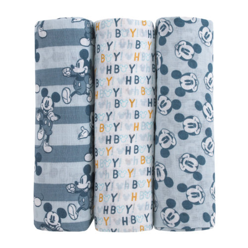 Disney NoJo Disney Mickey Mouse 3 Piece Muslin Swaddle Baby Blanket Set | Wayfair
