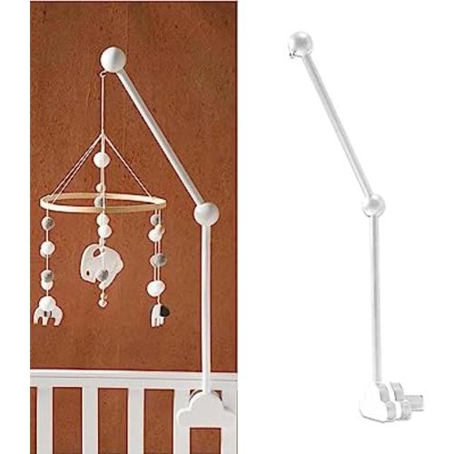 Hanging Wooden Baby Crib Mobile Arm, Baby Mobile Holder Arm, Mobile Arm for Crib, Strong Slip Attachment Wooden Nursery Accessories Bed Decor Bell (White)